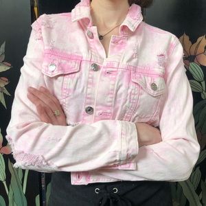 Cropped and distressed Madden NYC jean jacket! Pastel pink!